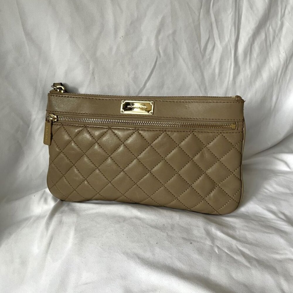 Michael Kors Sophie Taupe Quilted Clutch